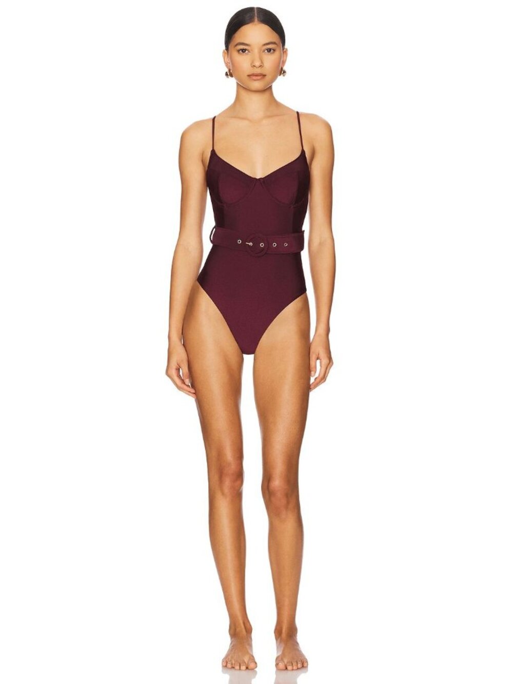 NWT SIMKHAI Noa Belted Bustier One Piece Swimsuit Sangria Size Large